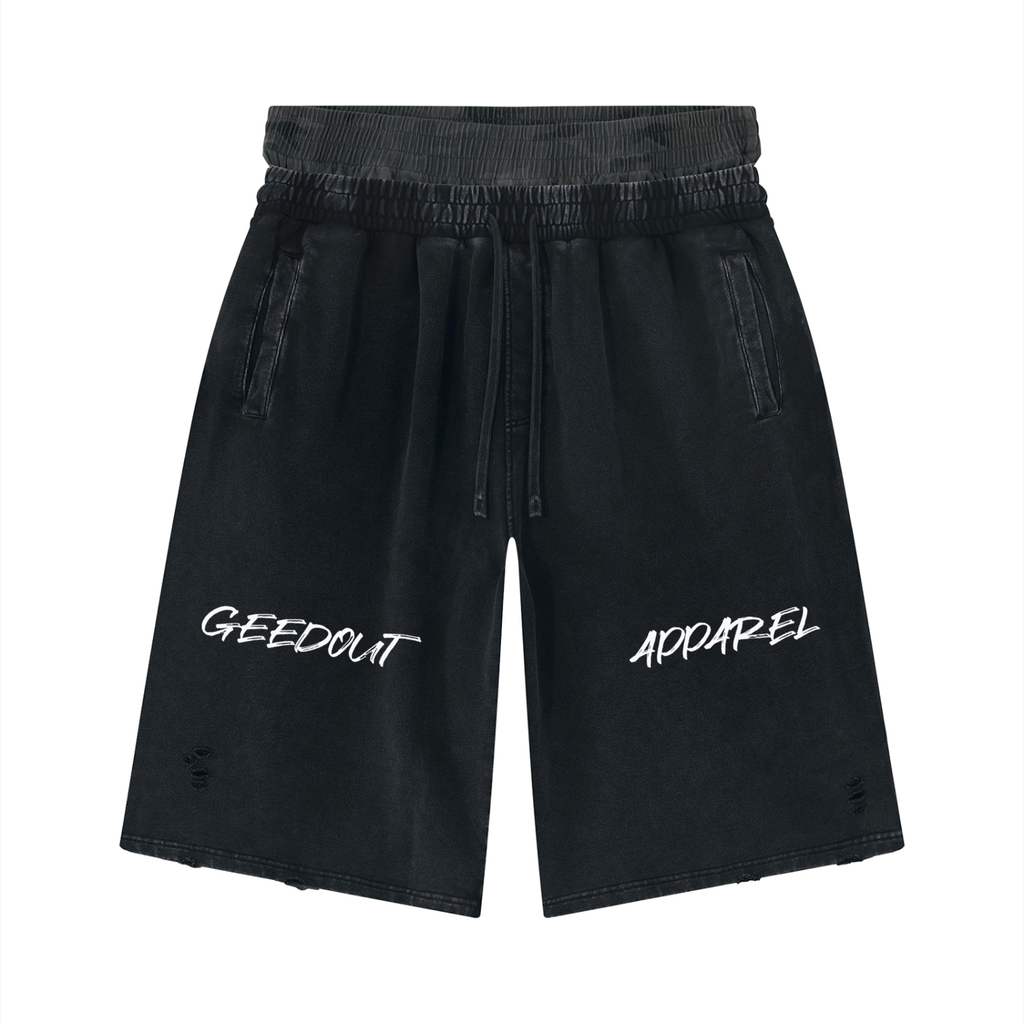 Unisex Vintage Wash Distressed Wide Leg Shorts